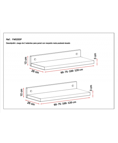 Juego estantes pared con respaldo RECTO