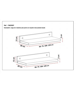 Juego estantes pared con respaldo RECTO