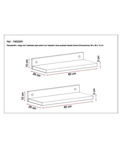 Juego estantes pared con respaldo RECTO