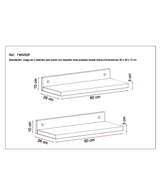 Juego estantes pared con respaldo RECTO