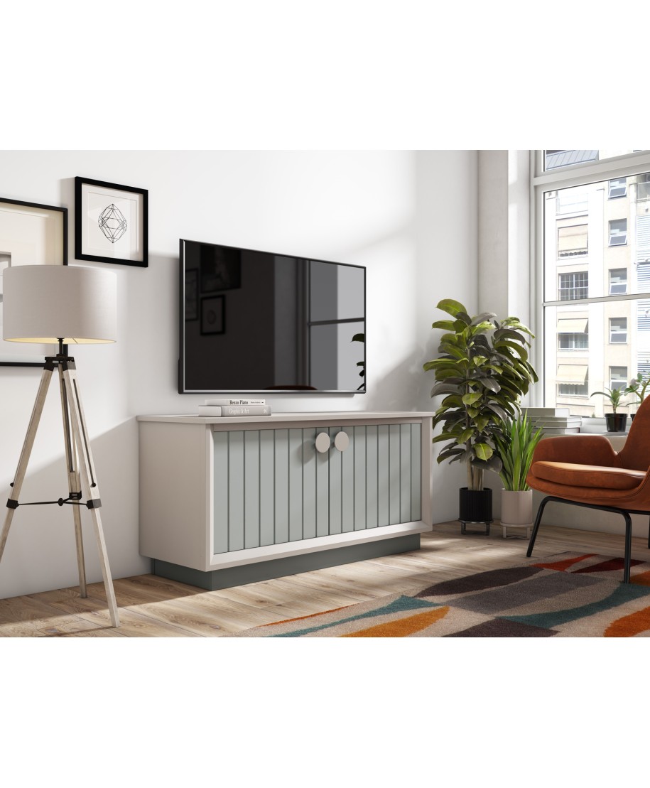 Mueble TV 2 puertas RAYADAS frente 128 cm