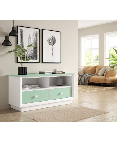 Mueble TV con 2 cajones con zócalo frente 128 cm