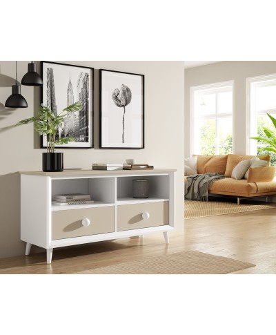 Mueble TV con 2 cajones con patas frente 128 cm